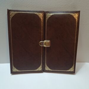 Vintage Brown Faux Leather Double Door Photo Album Gold Trim & Clasp Retro